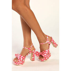 Lulus Lyeluh Red Kiss Print Satin Bow Platform Heels - Size 8.5